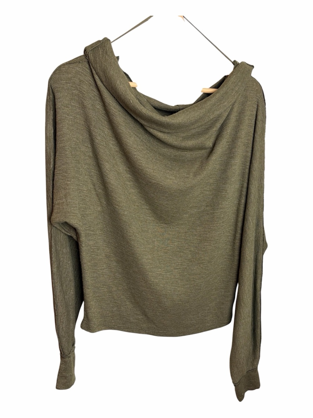 We the Free Women’s S Olive Green Cowl Neck Long Sleeve Knit Top Boho - Picture 2 of 8